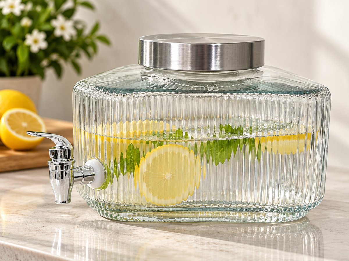 Ribbed Glass Beverage Dispenser